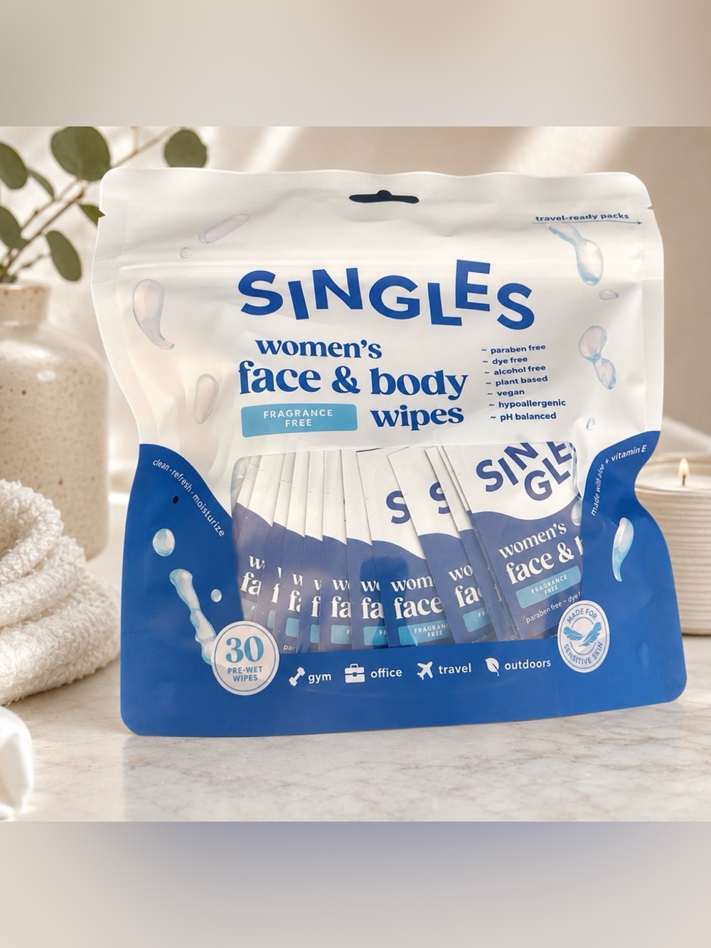 SINGLES Women's Face & Body Wipes - Blue & White